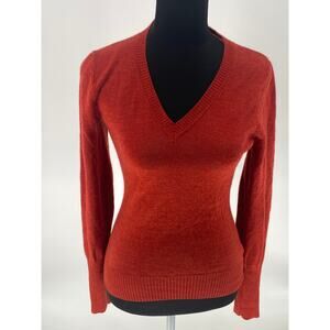 The Limited Rust Orange Merino Wool V Neck Sweater Size Small Button Cuff Detail